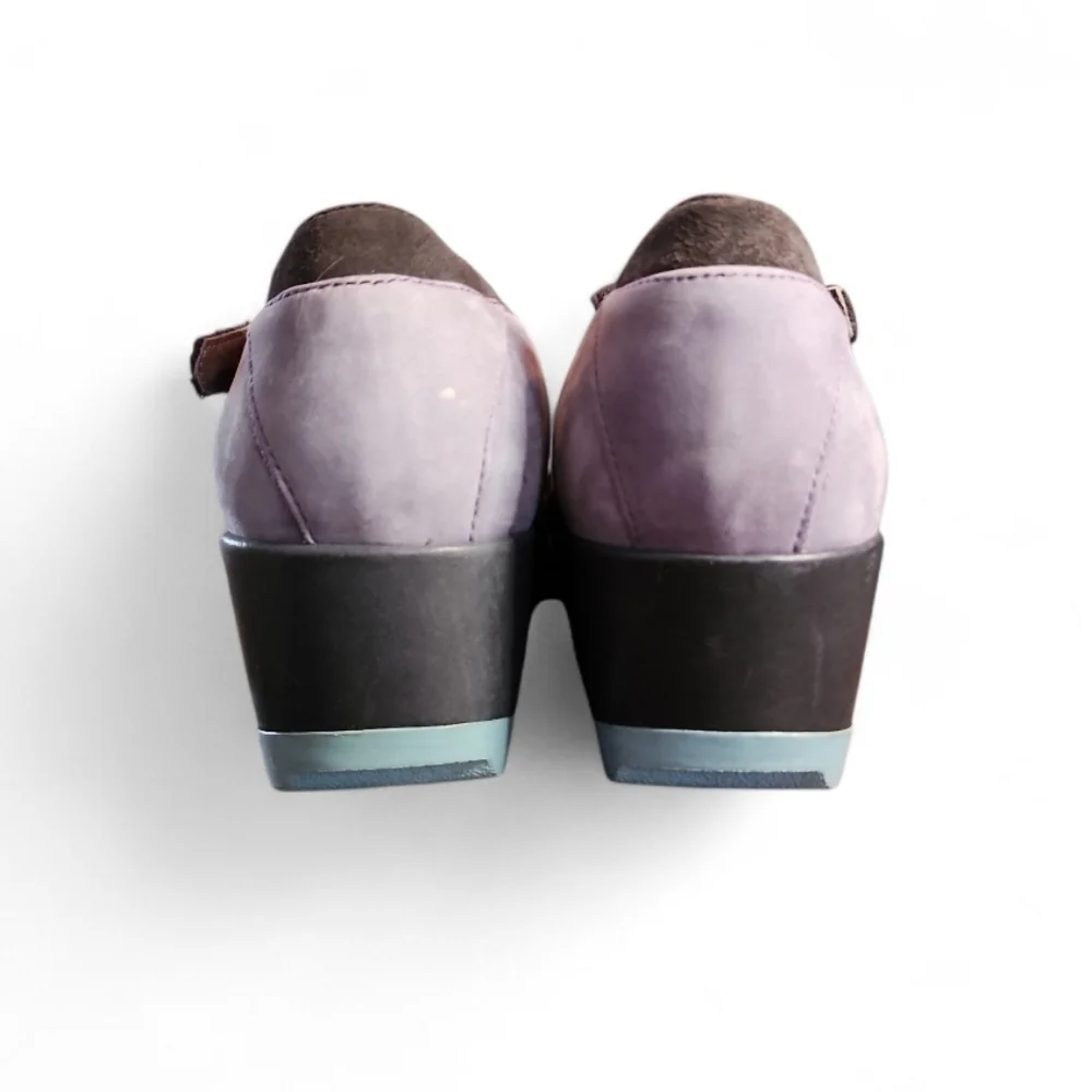 CAMPER Laika MultiColor T-Strap Chunky Platform Shoes Suede Violet Blue Gray